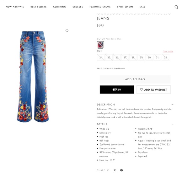 Alice + Olivia Gorgeous Floral Embroidered Wide Leg Jeans - Picture 4 of 17